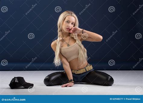 blonde on her knees